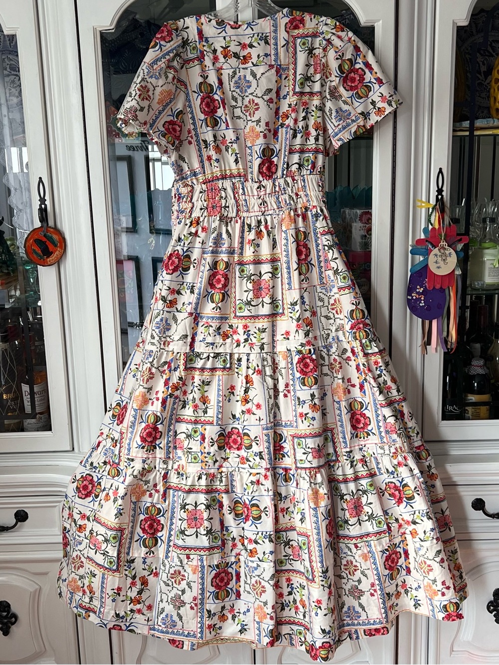 Anthropologie Summerset Maxi Dress Cross-stitch Floral Patchwork Design L - Picture 4 of 10